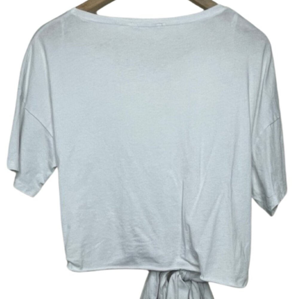ZARA | White Short Sleeve Cropped Tie Front Top | Size L - Picture 6 of 10